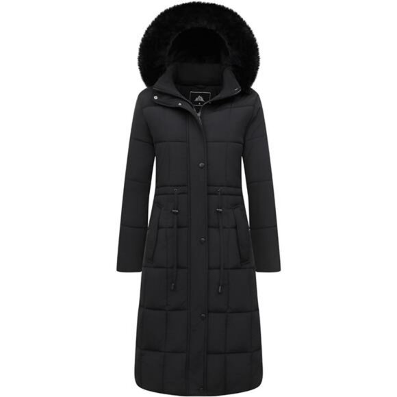 Women's Winter Coat Long Waterproof Parka - Warm Black - Picture 1 of 7